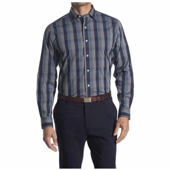 Cole Haan Mens Black Striped Long Sleeve Collared Button Up Dress Shirt Sz XL - Picture 1 of 10